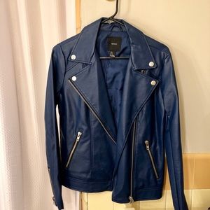 Navy faux leather jacket with zipper detail